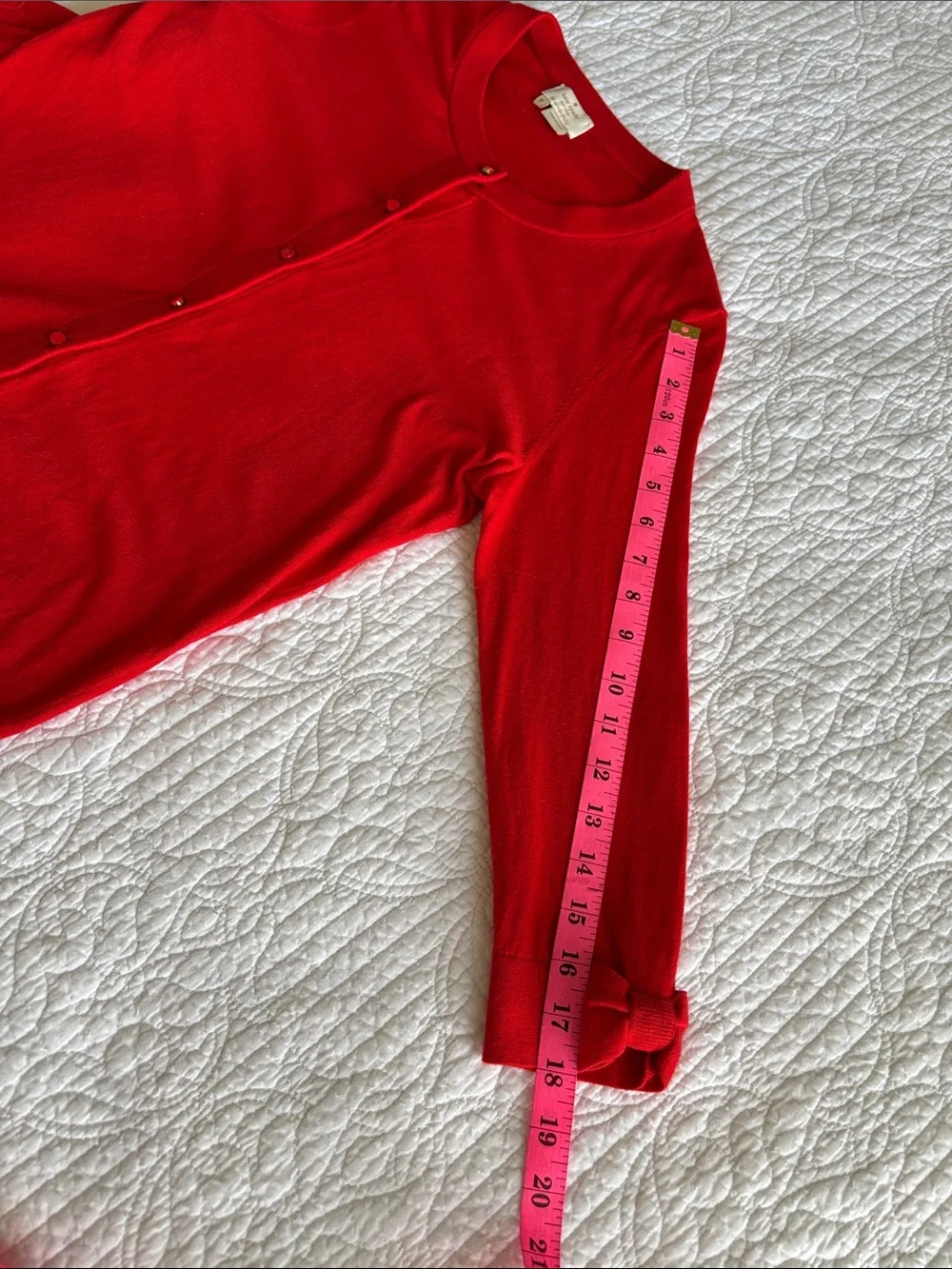 Kate Spade Somerset Bow Cuff Red Button-Front Cardigan Cashmere Blend Size M